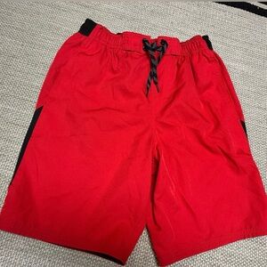 Nike Men's Small Red Swim Shorts with Black Accents